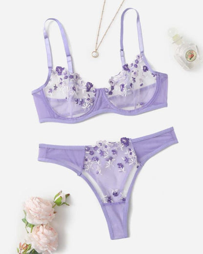 Stop & Stare Sheer Mesh Bra & Thong Lingerie