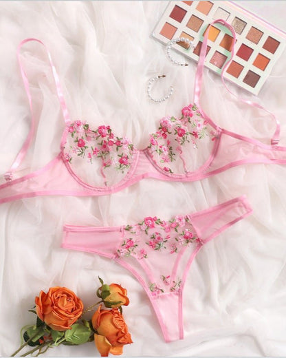 Stop & Stare Sheer Mesh Bra & Thong Lingerie