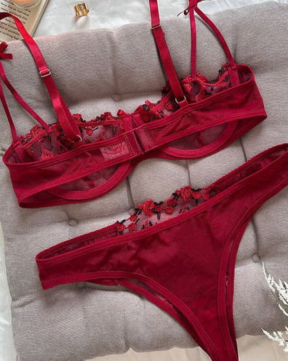 Stop & Stare Sheer Mesh Bra & Thong Lingerie
