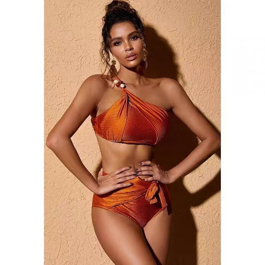 Three Piece High Waist Bikini Swim Set With Sarong By