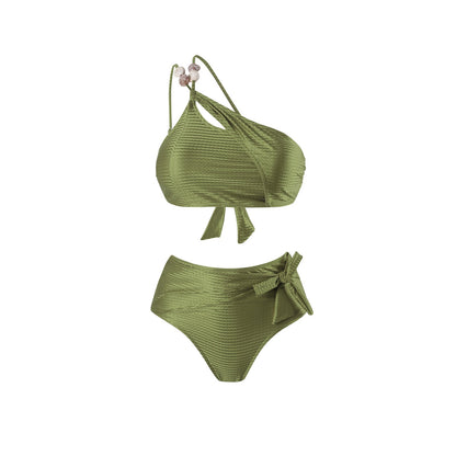 Three Piece High Waist Bikini Swim Set With Sarong By