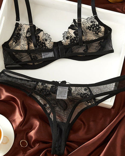 Twilight Tease Sheer Embroidered Bra & Thong Lingerie