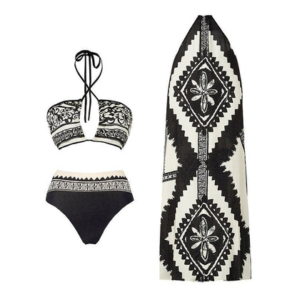 Two Piece Dual Color Swimwear With Coverup Dress By