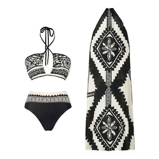 Two Piece Dual Color Swimwear With Coverup Dress By
