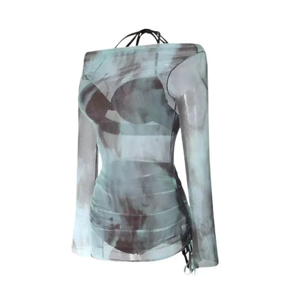 Two Piece Halter Neck High Waist Swinwear With Coverup Dress By