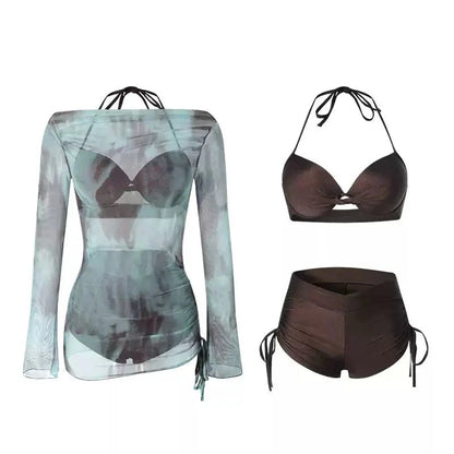 Two Piece Halter Neck High Waist Swinwear With Coverup Dress By