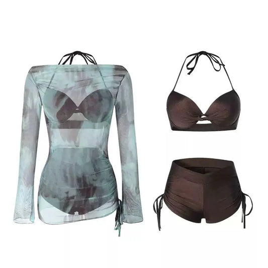 Two Piece Halter Neck High Waist Swinwear With Coverup Dress By