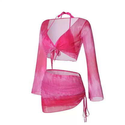Two Piece Halter Neck High Waist Two Peice Swinwear With Coverup Dress By