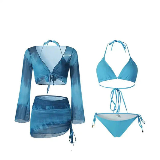 Two Piece Halter Neck High Waist Two Peice Swinwear With Coverup Dress By