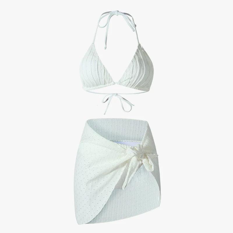 Two Piece Spaghetti Strap Backless Textured Swimwear with Sarong By