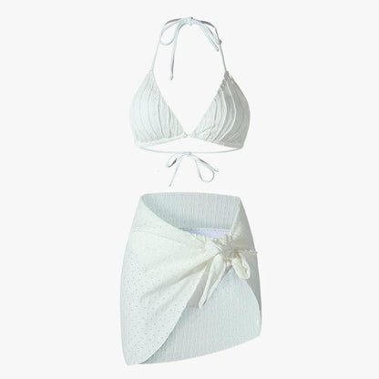 Two Piece Spaghetti Strap Backless Textured Swimwear with Sarong By