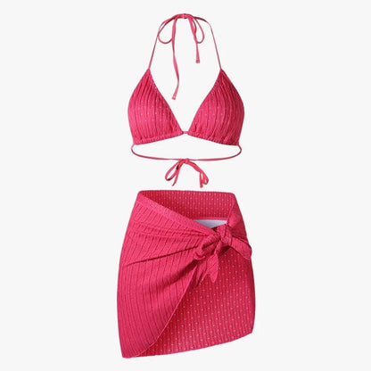 Two Piece Spaghetti Strap Backless Textured Swimwear with Sarong By