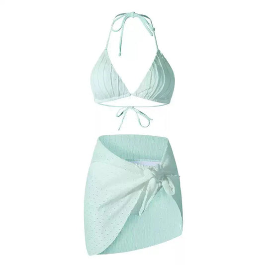 Two Piece Spaghetti Strap Backless Textured Swimwear with Sarong By