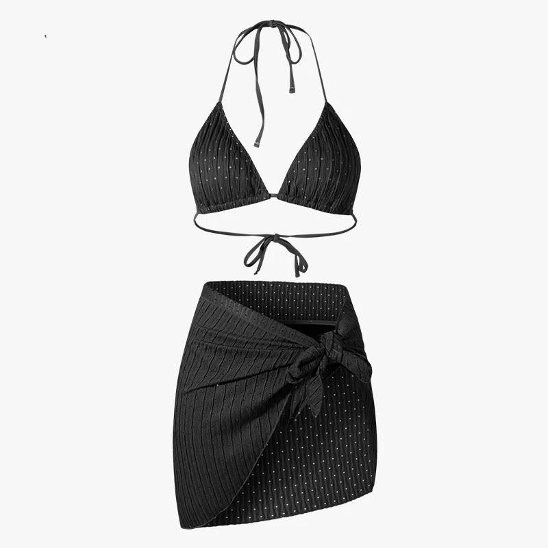 Two Piece Spaghetti Strap Backless Textured Swimwear with Sarong By