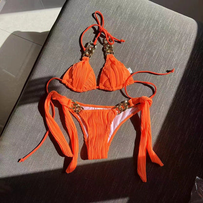 Two Piece Tie Up With Golden Rings Swimwear By