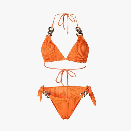 Two Piece Tie Up With Golden Rings Swimwear By