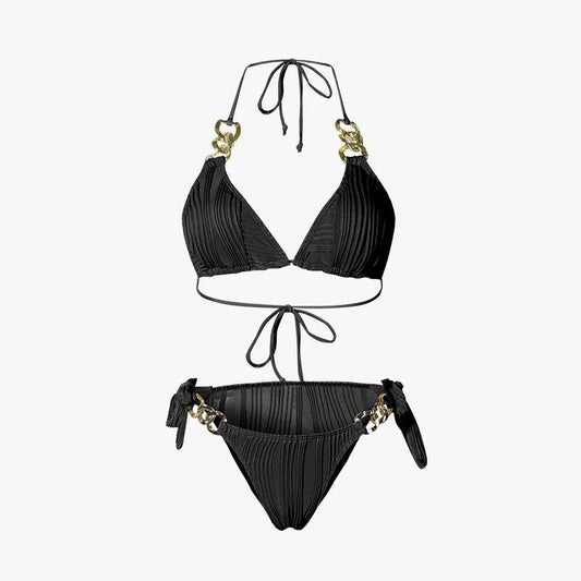 Two Piece Tie Up With Golden Rings Swimwear By